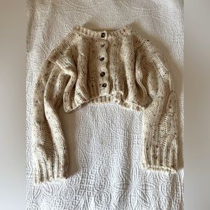 Talulah size large cropped sweater: cream and multicolor flecks